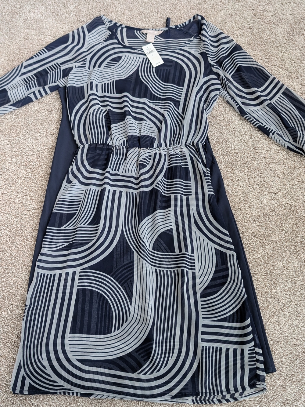 Banana Republic Navy and Light Gray Geometric Print Women's Dress